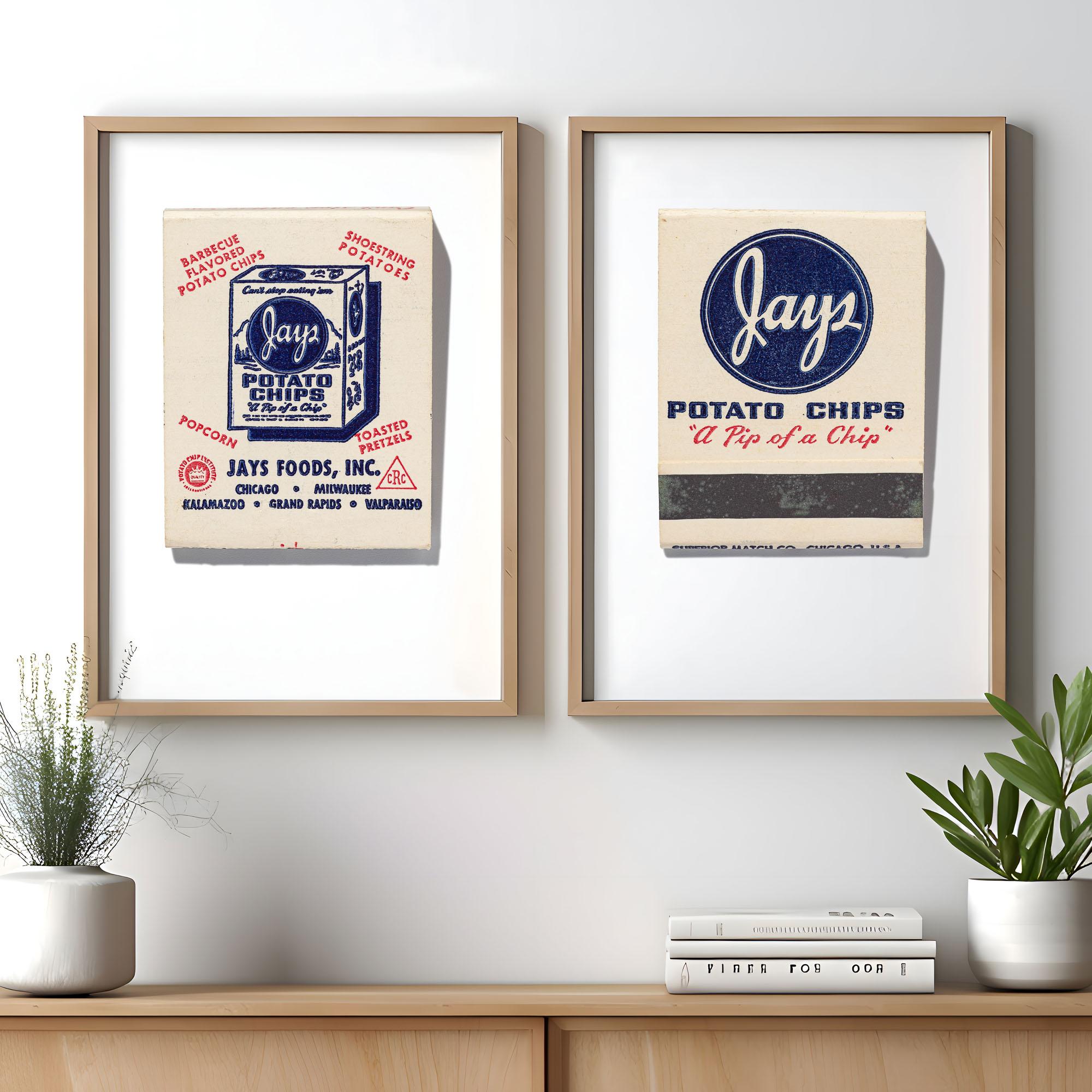 A framed set of Jays Potato Chips matchbook prints